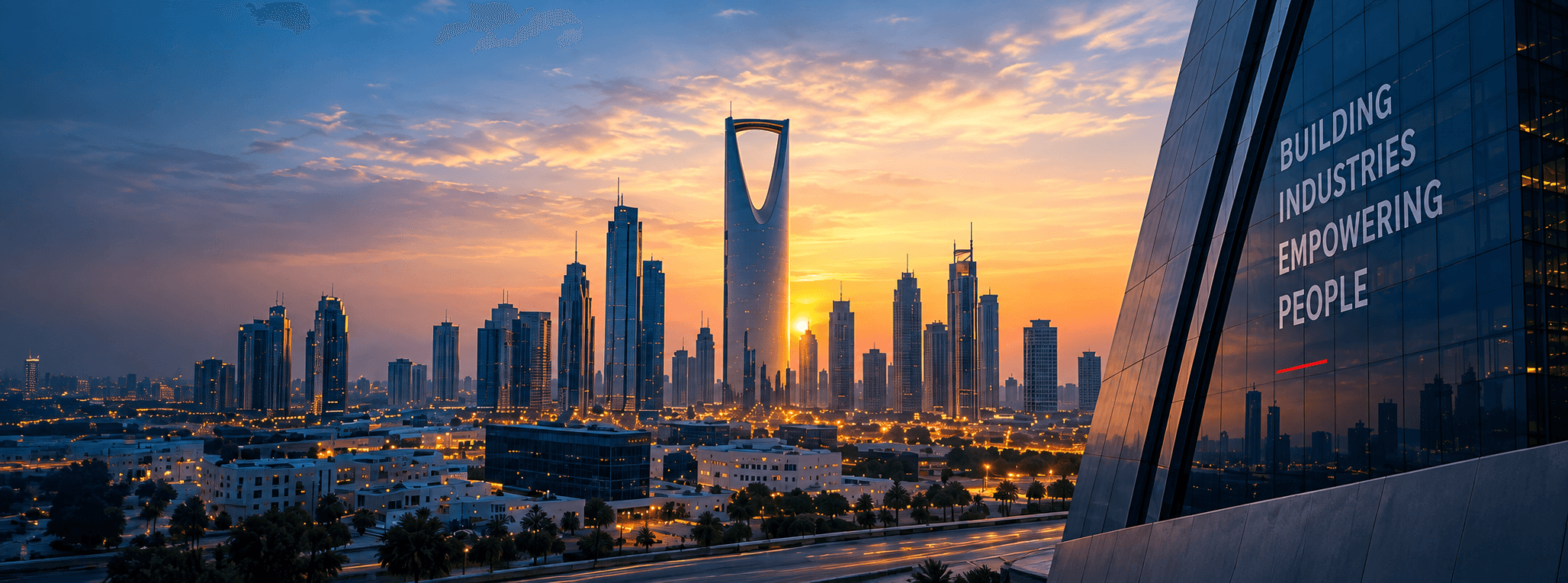Riyadh Skyline and DAAB Corporate Building Facade